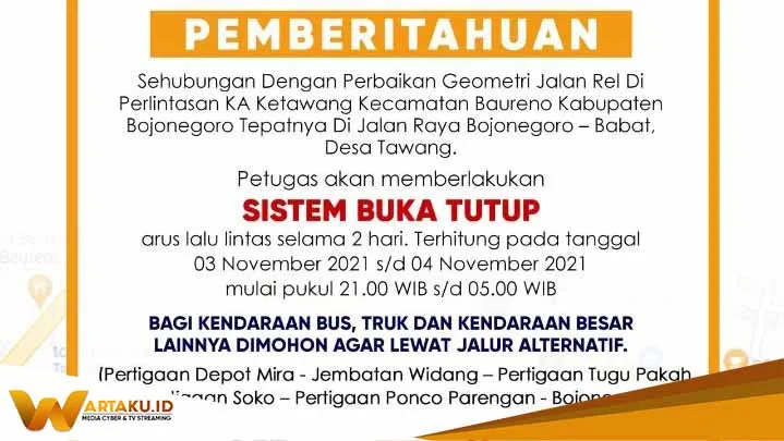 Adanya Perbaikan Perlintasan Kereta Api, Satlantas Terapkan Buka Tutup Jalur Lalu Lintas Di Babat-Bojonegoro 1 Adanya Perbaikan Perlintasan Kereta Api Satlantas Terapkan Buka Tutup Jalur Lalu Lintas Di Babat Bojonegoro 1